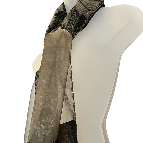 Etro Milano RARE Shimmering Floral Silk Chiffon Black Velvet Reversible Scarf - Picture 6 of 9